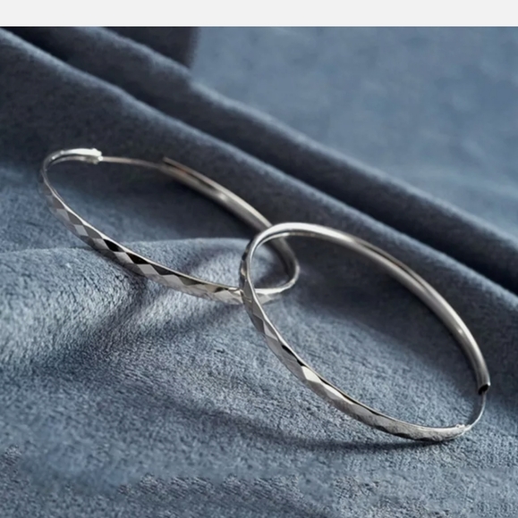 Sterling Silver Diamond Cut Big Hoop Earrings - Picture 5 of 5